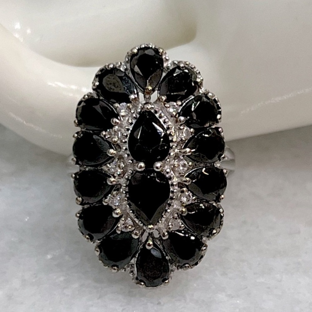 Shungite White Zircon Sterling Silver Triple Split Statement Ring